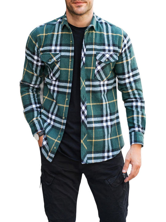 Kedi Men's Shirt Overshirt Long Sleeve Checked Green