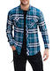 Overshirt Long-sleeved Shirt Checked Petrol Blue