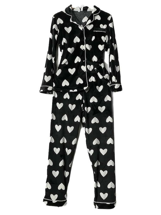 Notte Stella Winter Damen Pyjama-Set Baumwolle White/Black