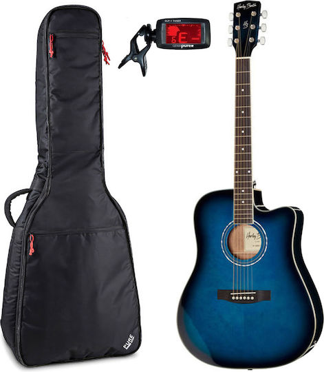 Harley Benton Semi-Acoustic Guitar D120CE Cutaway Blue Standard Bundle