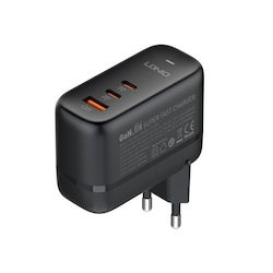 Ldnio Φορτιστής με Θύρα USB-A και 2 Θύρες USB-C και Καλώδιο USB-C 65W Quick Charge 3.0 / Power Delivery Μαύρος (Q366)