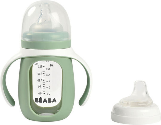 Beaba Lern-Trinkflasche Glas mit Griffen Grün für 4m+m+ 210ml
