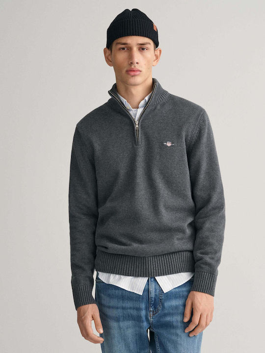 Gant Men's Long Sleeve Sweater with Zipper Gray