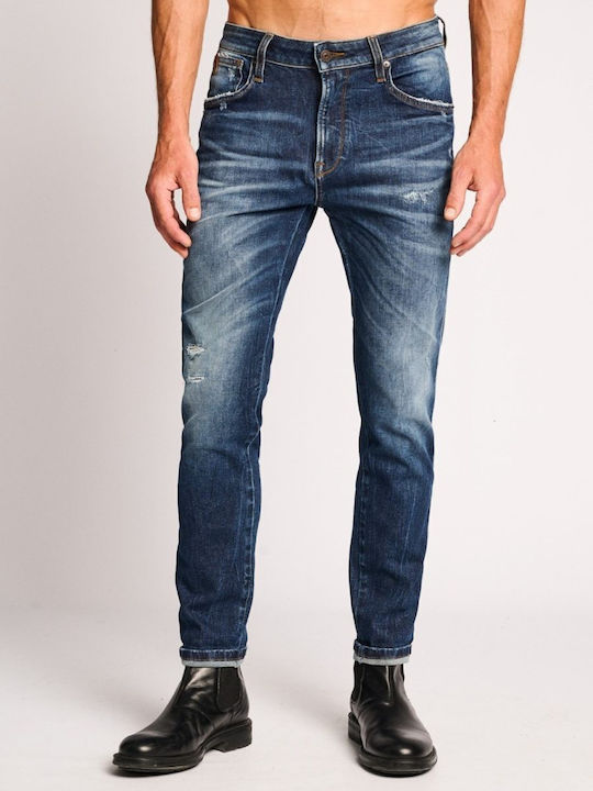 Sapphire Men's Slim Tapered Elastic Jeans Pants Blue