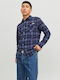 Jack & Jones Men's Shirt Long Sleeve Flannel Checked Light Blue