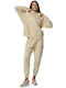 Body Action Women's Hooded Fleece Cardigan Beige