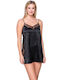 Luna Winter Satin Women's Nightdress Black