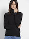 Women's Long Sleeve Sweater Cotton Turtleneck Black