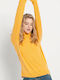 Women's Long Sleeve Sweater Cotton Turtleneck Yellow