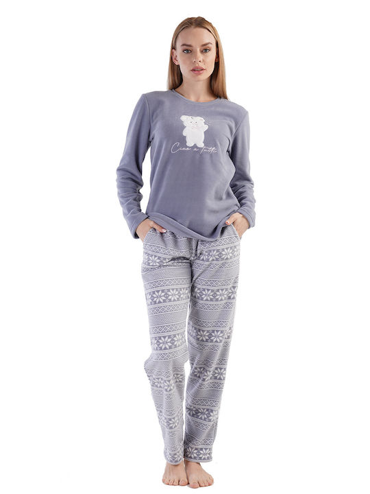 Vienetta Secret Winter Damen Pyjama-Set Vlies Gray