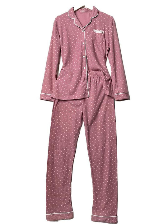 Cootaiya Winter Damen Pyjama-Set Vlies Rosa