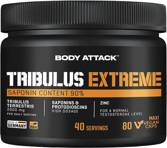 Body Attack Tribulus Extreme Besondere Nahrungsergänzungsmittel für Libido und Verstärkung des Testosterons 80 Kräuterkapseln