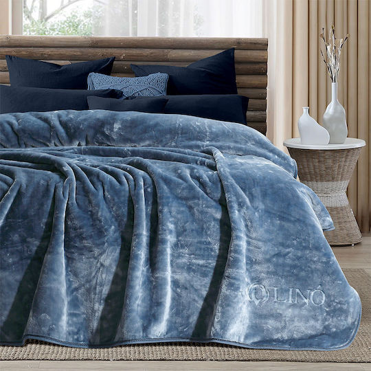 Lino Home Vellut Κουβέρτα Βελουτέ Υπέρδιπλη 220x240εκ. Blue