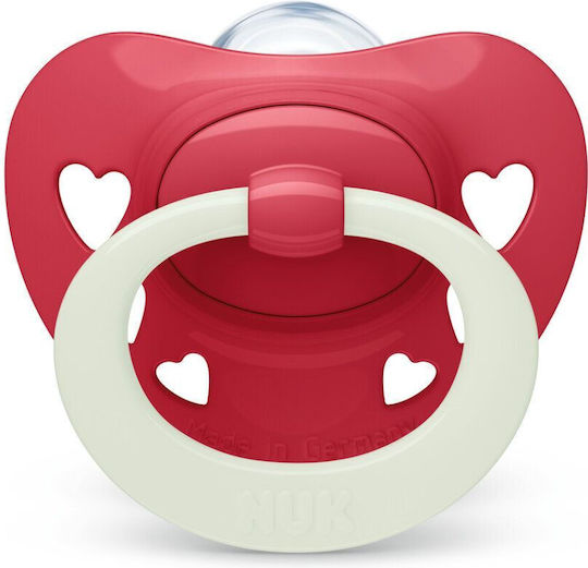 Nuk Signature Orthodontic Pacifier Silicone Night with Case Hearts - Red - White for 6-18 months
