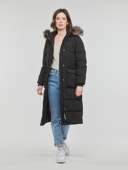 Superdry Everest Lang Damen Puffer Jacke für Winter Schwarz