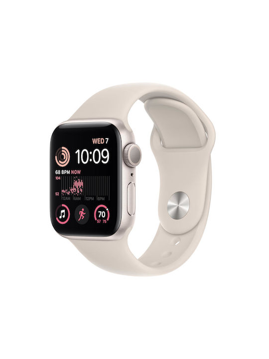 Apple Watch SE 2023 Aluminium 40mm Waterproof with Heart Rate Monitor (Starlight with Starlight Sport Band (M/L))
