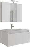 Drop Liberty 75 Bench with Washbasin & Mirror L75xW45xH35cm White