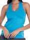 Lucky In Love Women's Athletic Blouse Sleeveless with V Neckline Blue