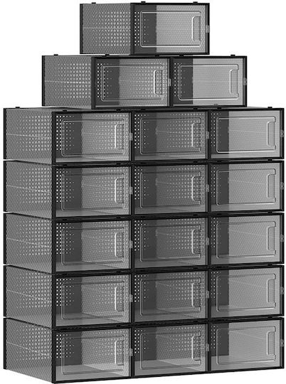 Plastic Shoe Storage Case in Black Colour 33.3x23x14cm 18 Pieces