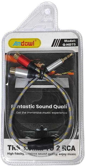 Andowl Audio Cable 3.5mm Male - 2x RCA Female Black Q-HD75