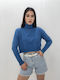 Passione Moda Women's Blouse Long Sleeve Turtleneck Blue