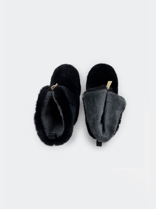 Flip Flop Χειμερινές Γυναικείες Παντόφλες σε Μαύρο Χρώμα