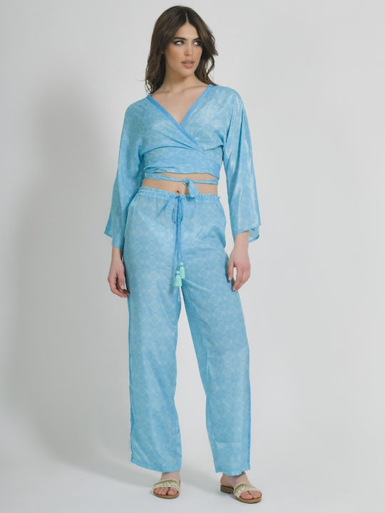 Ble Resort Collection Women's Pants Beachwear in Blue color