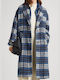 Pepe Jeans Women's Wool Checked Midi Coat with Buttons Blue
