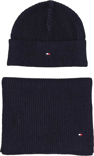 Unisex Set mit Beanie Gestrickt in Blau Farbe