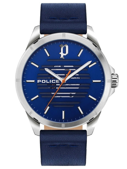 Police Barwara Men's Watch 46mm Battery with Blue Leather Strap