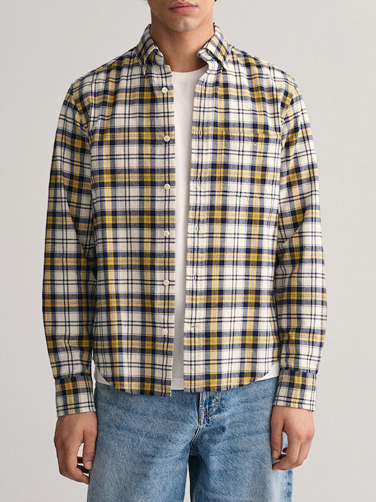 Gant Men's Shirt Long-sleeved Cotton Checked Yellow