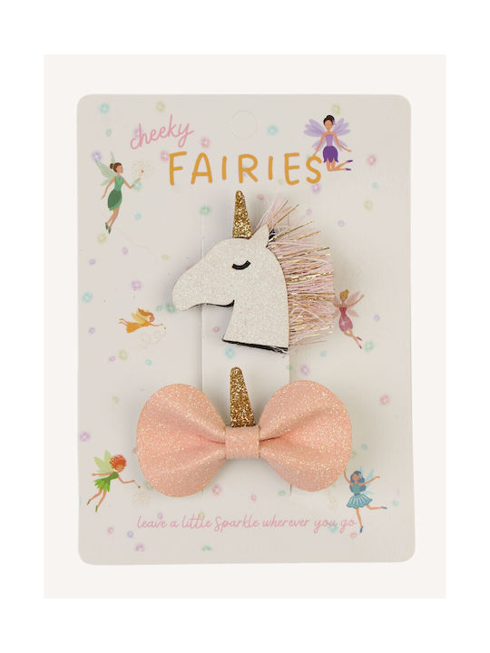 Cheeky Fairies Μονόκερος Σετ Παιδικά Κοκαλάκια με Κλιπ σε Ροζ Χρώμα