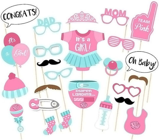 Baby Shower Σετ Σετ Διακόσμησης για Party σε Ροζ χρώμα 25τμχ
