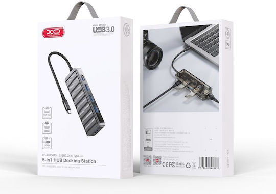 XO HUB015 Hub 5 Θυρών USB 3.0 με σύνδεση USB-C Γκρι