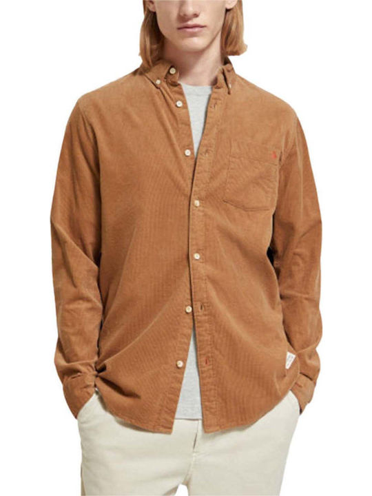 Scotch & Soda Essential Κοτλέ Πουκάμισο Καφέ