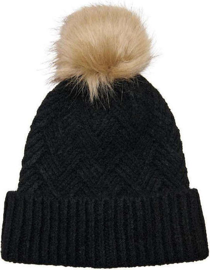 Pom Pom Beanie Γυναικείος Σκούφος Πλεκτός σε Μαύρο χρώμα