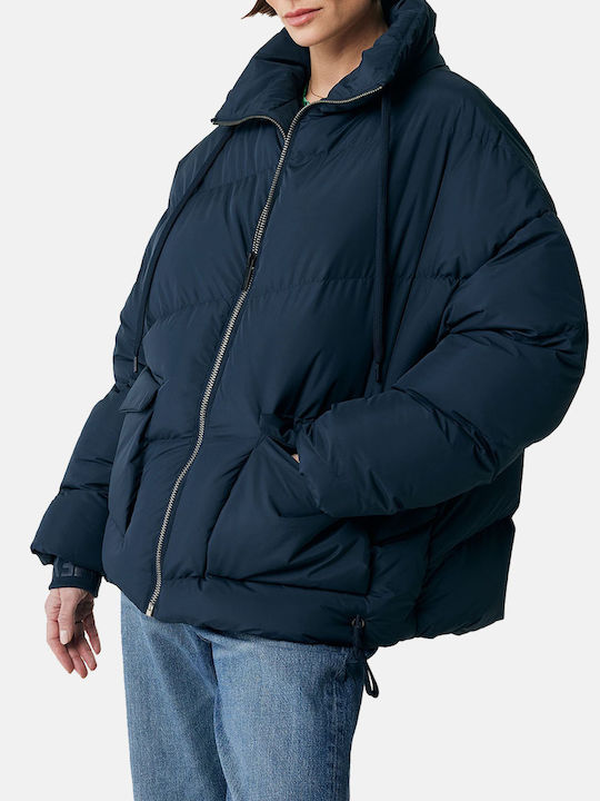 Κοντό Γυναικείο Puffer Μπουφάν για Χειμώνα Navy Μπλε