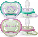 Philips Pacifiers Silicone Air Dreams/Butterfly Pink/Purple Night for 0-6 months 2pcs