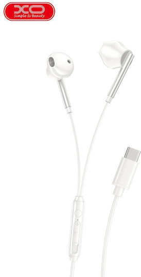 XO EP66 Earbuds Handsfree Ακουστικά με Βύσμα USB-C Λευκό