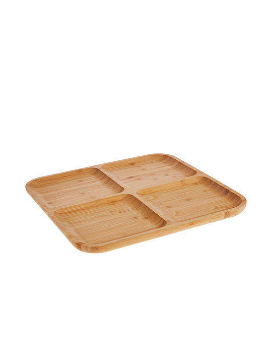 Wooden Dessert Divided Serving Plate with 4 Slots Brown 30x30x1.8cm