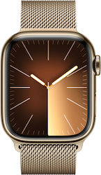Apple Watch Series 9 Cellular Stainless Steel 41mm Αδιάβροχο με eSIM και Παλμογράφο (Gold με Gold Milanese Loop)