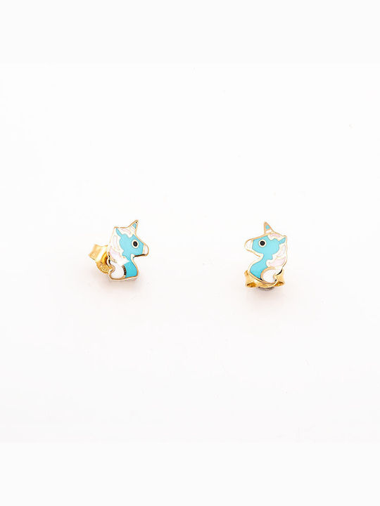 Kosmima Shop Cercei pentru copii Studs Unicorni din Aur 14K