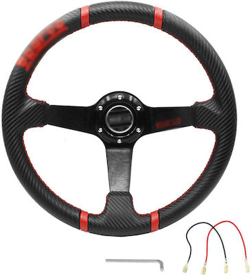 Leather Three Spoke Car Steering Wheel with 35cm Diameter Black/Black