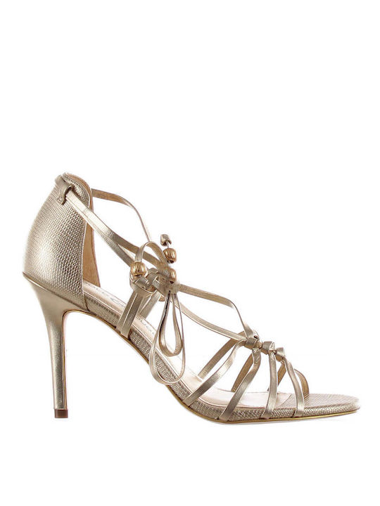 Gold&Rouge Leather Women's Sandals with Laces Gold