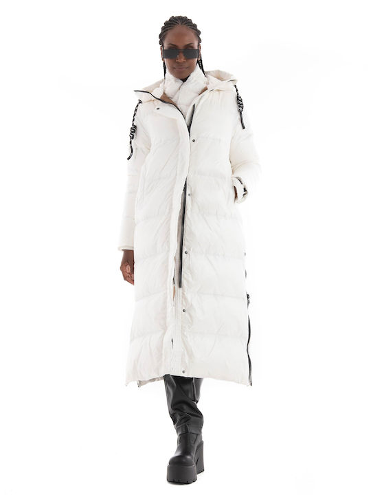 Deha Women's Long Puffer Jacket for Winter White