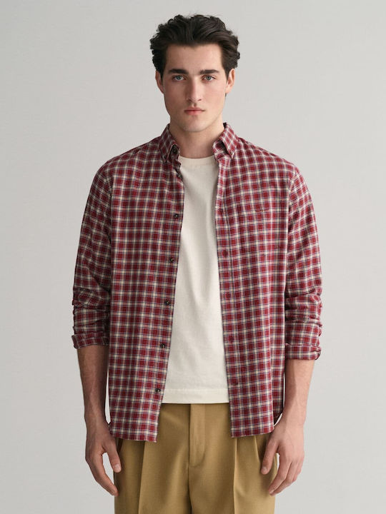 Long-sleeved Flannel Shirt Checked Burgundy