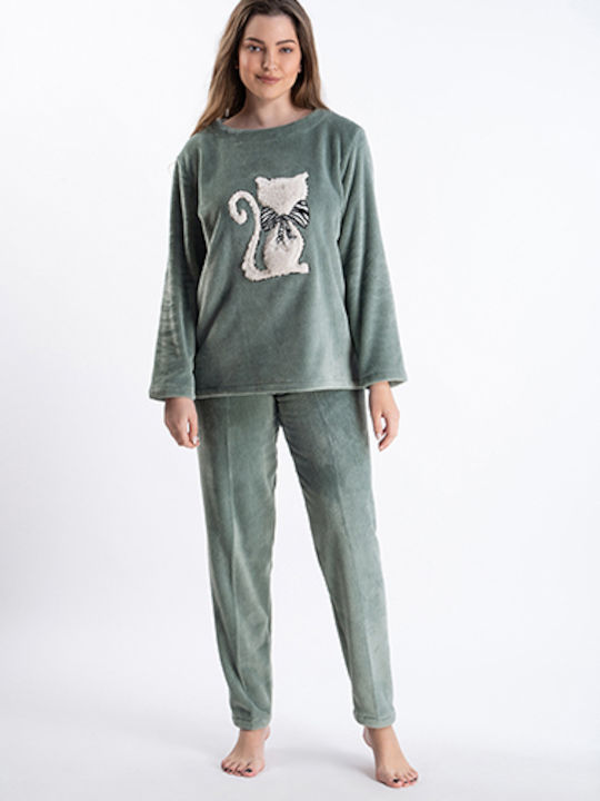Relax Lingerie De iarnă Set Pijamale pentru Femei Fleece Verde