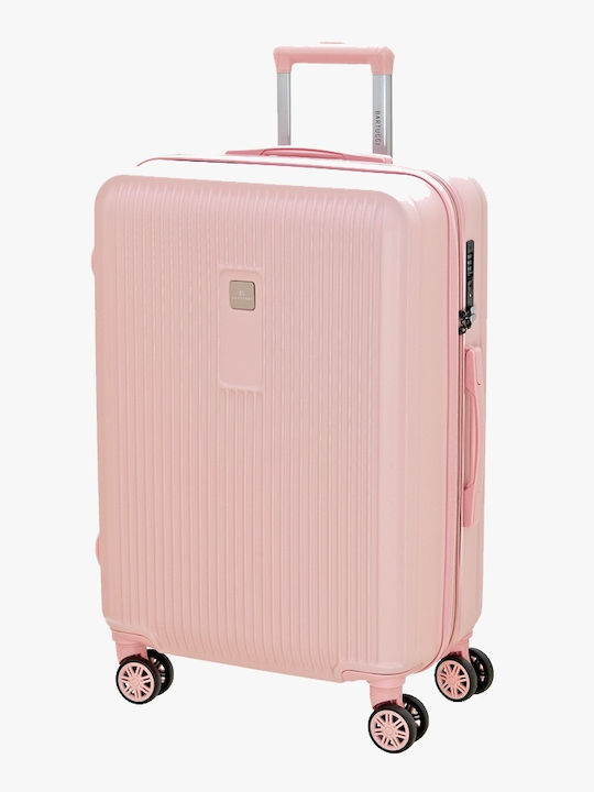 Bartuggi Large Hard Pink Suitcase with 4 Wheels Height 77cm