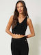 Women's Crop Top Sleeveless with V Neckline Black
