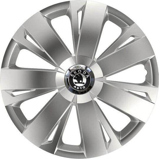 Versaco Car Hubcap Set Energy Rc with Skoda Emblem 15" 4pcs Silver